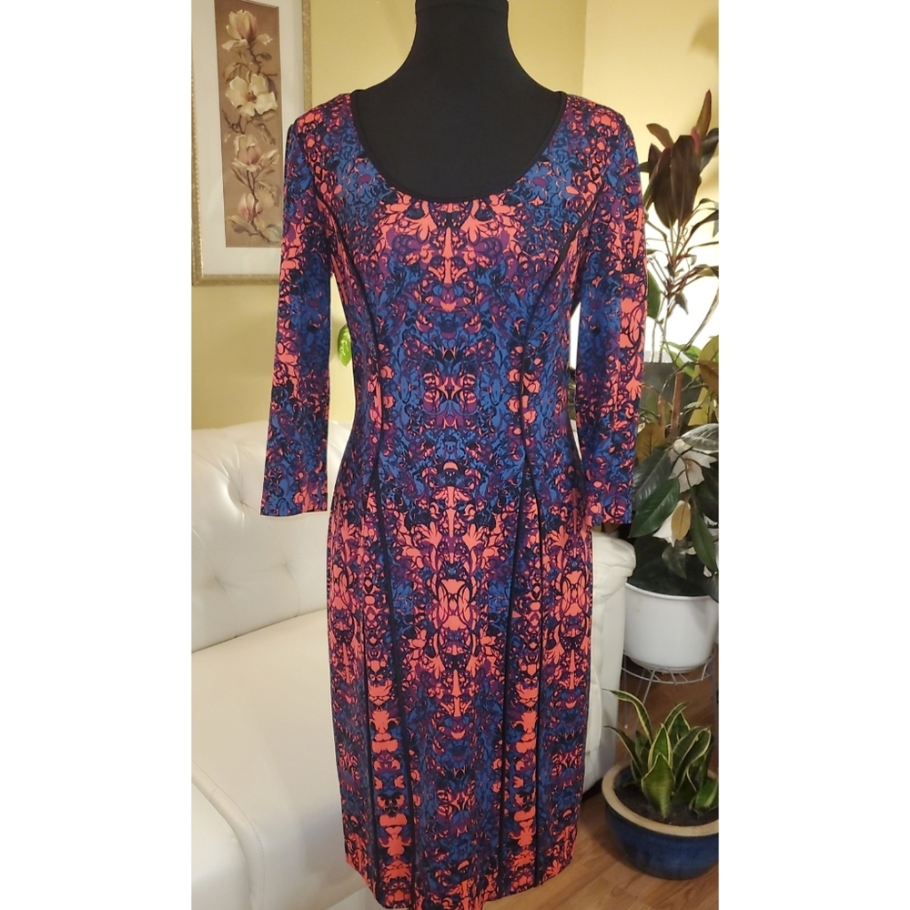 Donna Morgan Paisley Print Blue/Pink Sheath Dress